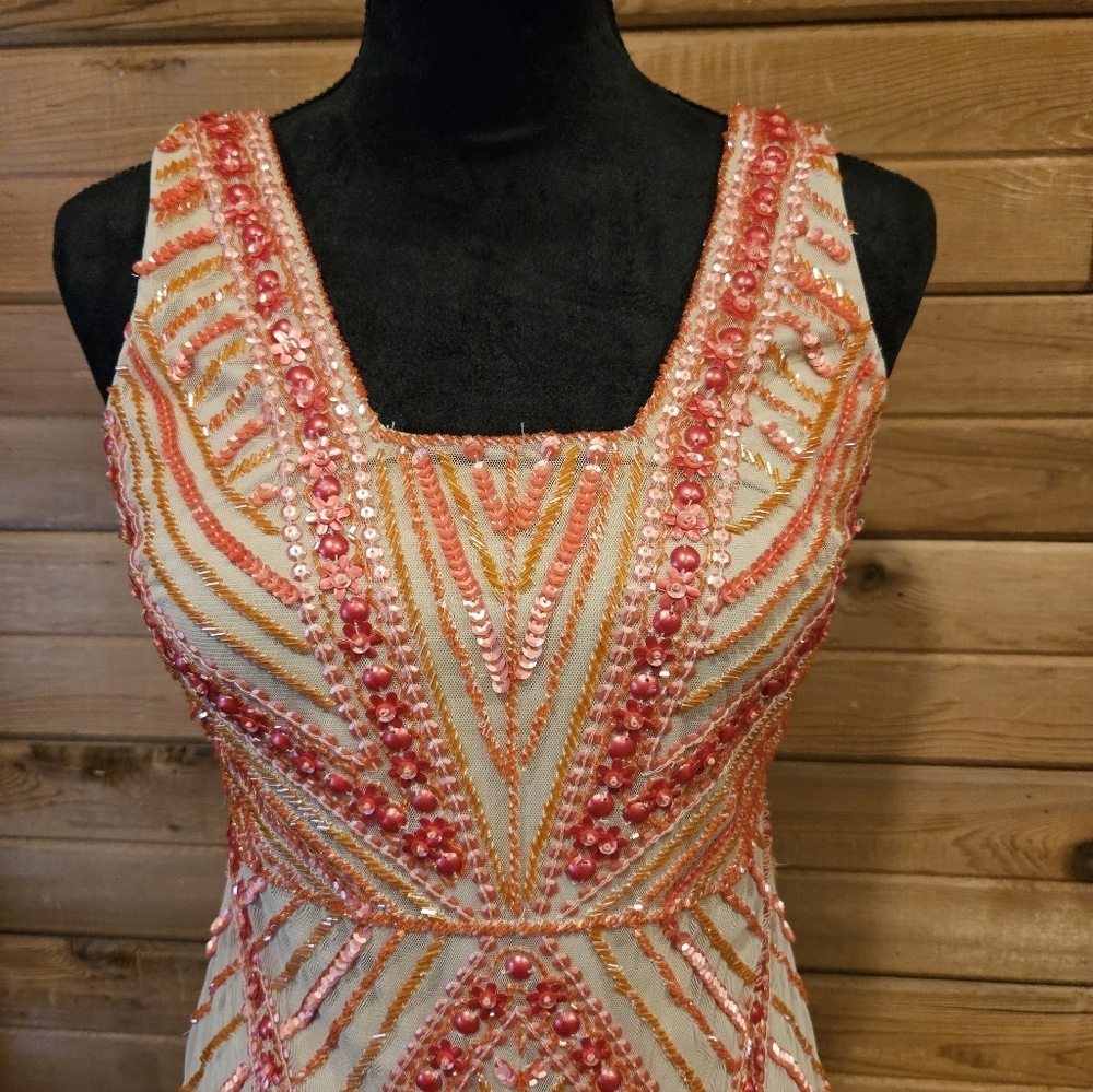 Sequin Beaded Mesh Gianni Bini Mini Dress Size 4 Pink & Nude - Picture 9 of 12